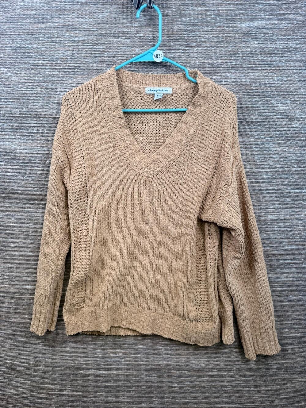 Tommy Bahama Open Knit Sweater Womens Size M Long Sleeve Golden Indigo V-Neck